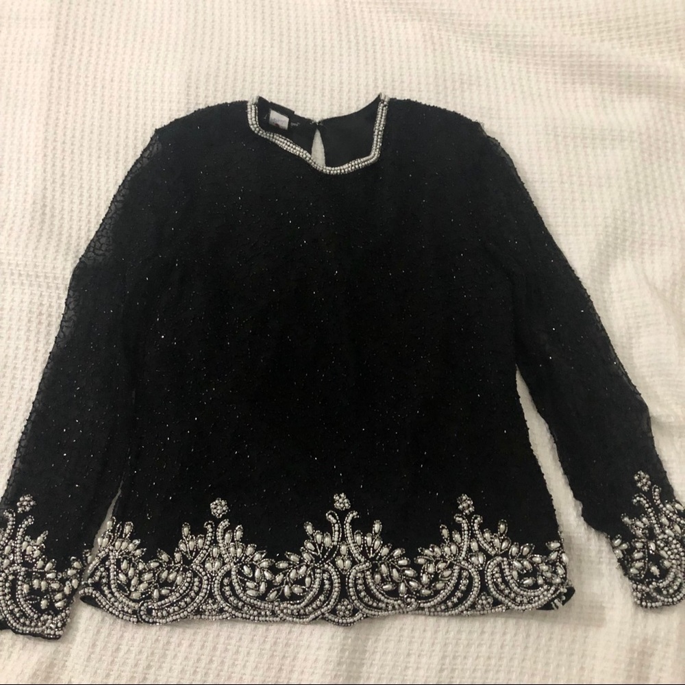 Vintage fully beaded silk top - Picture 2 of 5